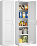 SISESOL 71" Tall Narrow Storage Cabinet with 1 Door and 5 Shelves,Slim Kitchen Pantry Cabinet,White Metal Bathroom Cabinets,Large Cupboard for Home,Kitchen,Laundry,Bathroom