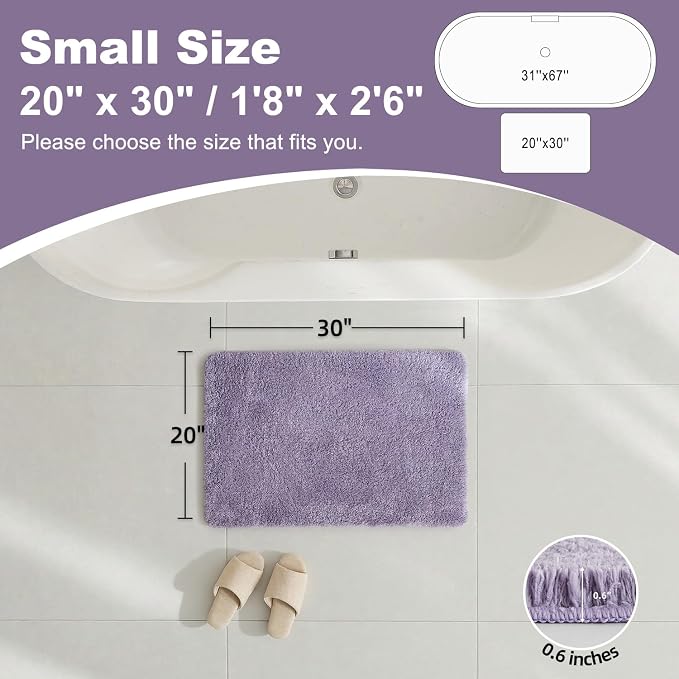 TYUU Bathroom Rugs Non Slip Washable, Ultra Soft Super Absorbent Quick Dry Small Bath Mat with Rubber Backing for Bathroom Floor, Shower, or Sink, Lavender 20" x 30"