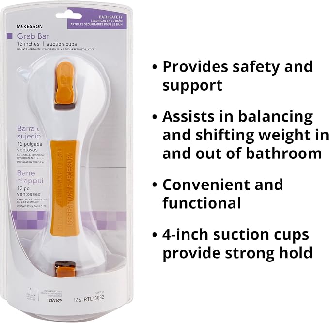 McKesson Grab Bar for Bath and Showers, Suction-Cup, Plastic, 12 in, 1 Count