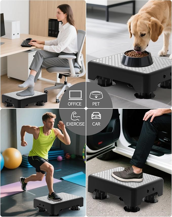 Adjustable Step Stool for Adults, Bed Step Stools, 600 LBS Capacity Safety Wide Step Platform, Indoor and Outdoor Steps for Seniors, Non-Slip Stepping Stool Elderly Assistance, Grey