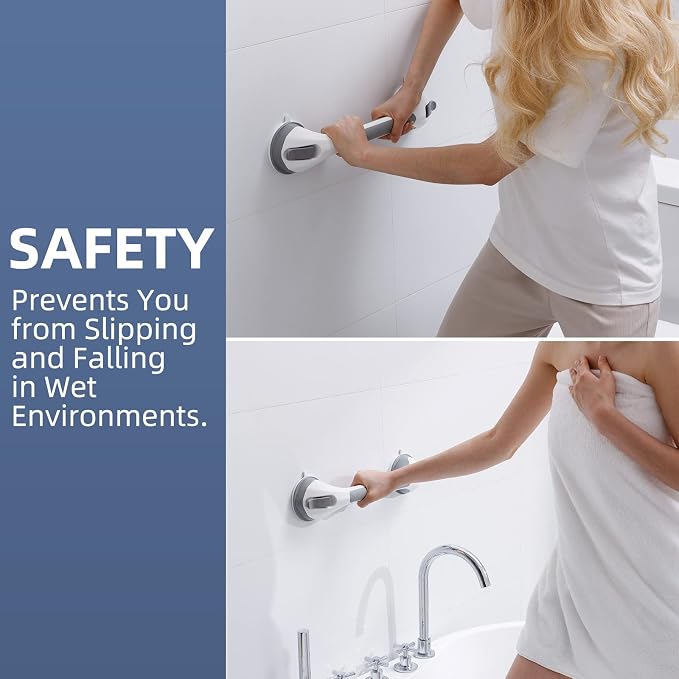 Grab Bars for Bathtubs and Showers 2 Pack Shower Handle, Heavy Duty Suction Grab Bar Bath Handrails for Seniors and Elderly, Bathroom Safety Grip No Drilling Waterproof Removable, Grey
