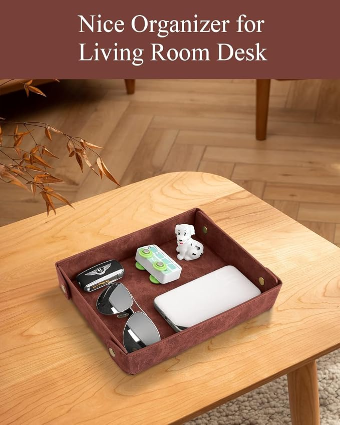 CASIRENA Faux Leather Valet Tray Organizer for Men - Catch-All Tray for Entryway Table Key, Wallet, Watch, Coin Change, Phone, Dresser EDC Dump Jewelry, Bedside Nightstand Desk-top
