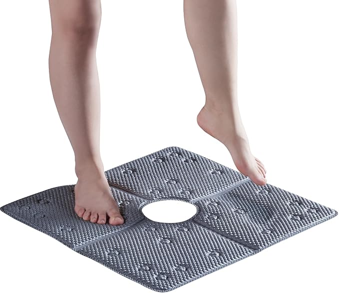 Webos Bathtub Mat Non Slip: Soft Safety Foam Bath & Shower Mat for Tub Suitable for Families 21 X 21Inch with Drain Holes and Suction Cups Massage Tub & Shower Mat for Bathroom (Dark Grey)
