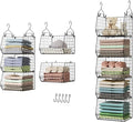 5 Tier Closet Hanging Organizer, Clothes Hanging Shelves with 4 Hanging Hooks 5 S Hooks, Wire Storage Basket Bins, for Clothing Sweaters Shoes Handbags Clutches Accessories Patent Design