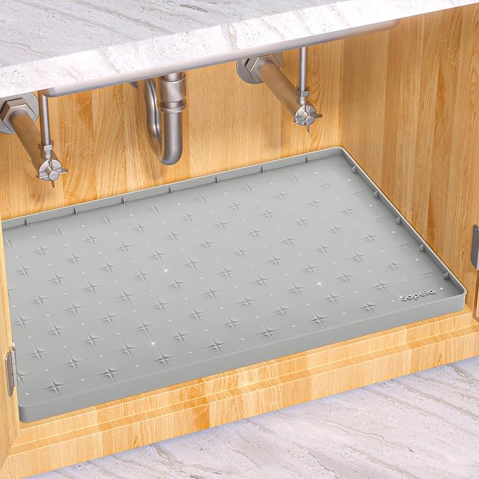 Sdpeia Under Sink Mat 19"×19" Waterproof Silicone Cabinet Liner & Sink Protector for Kitchen & Bathroom, Multi-Purpose Organizers Tray for Pets, Laundry, Cat Litter Mat