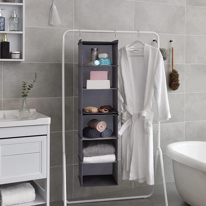 GRANNY SAYS 6-Shelf Hanging Organizer for Closet, Separable to 2 Pack 3-Shelf Hanging Shelves, Hanging Organizer for Bedroom, Ash Gray