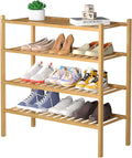 ROMGUAR CRAFT 4 Tier Bamboo Shoe Rack for Closet Free Standing Wood Shoe Shelf for Entryway Small Space Stackable 27"x11"x26" (Natural)