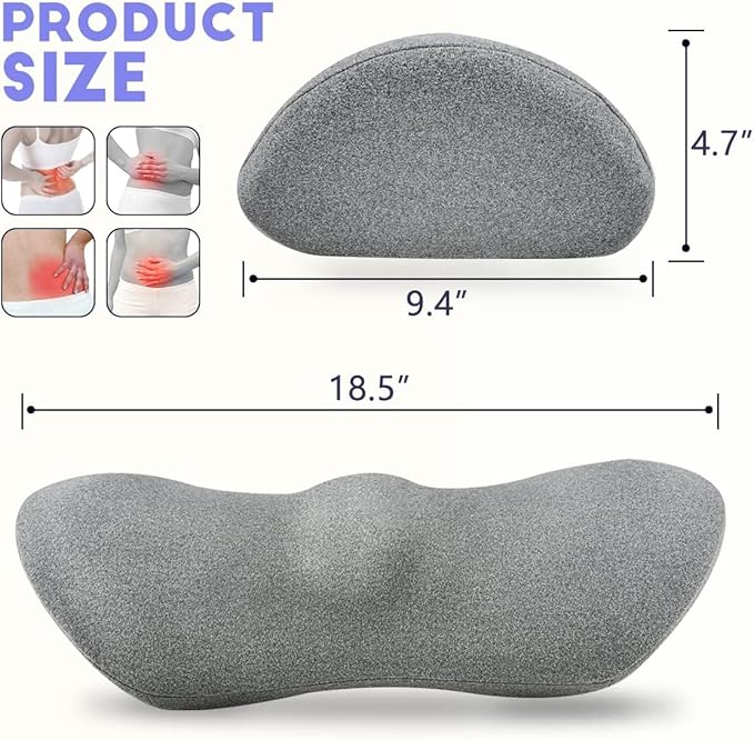kasney Lumbar Support Pillow, Memory Foam Lumbar Pillow for Lower Back Pain Relief, Back Support Pillow for Office Chair, Car Seat - Dark Gray