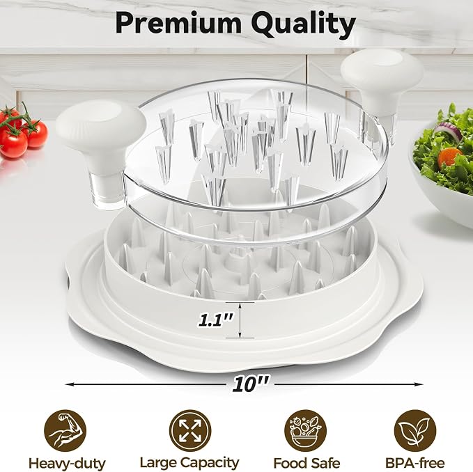 Ukeetap 10" Pro Chicken Shredder Tool Twist Large for Kitchen, BPA-Free Food-Safe Meat Grinder, Visible Chicken Breast Meat Shredder with Strong Anti-Slip Bottom & Ergonomic Handle, White