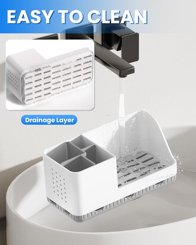 Toothbrush Holders for Bathroom Counter - Detachable Bathroom Organizer and Storage Electric Toothbrush and Toothpaste Holder, Bathroom Decor Accessories for Countertop, Shower, Sink