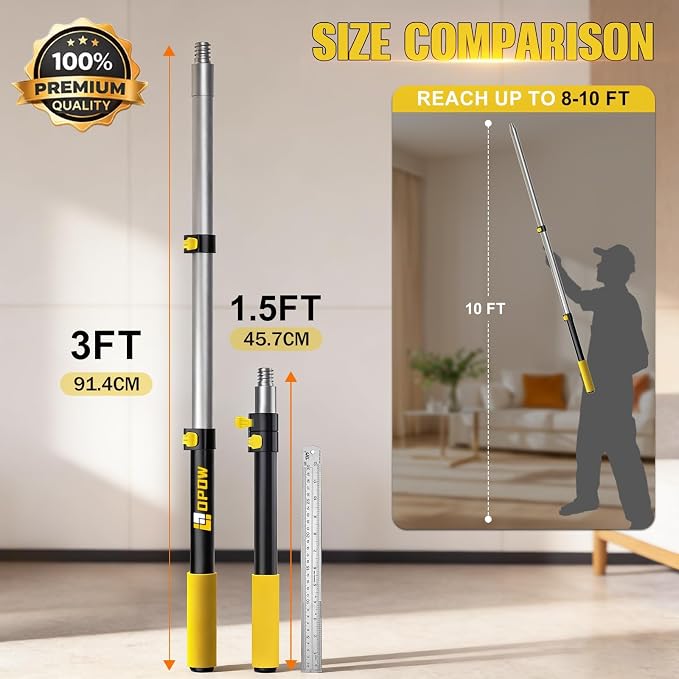 1.5-3ft Compact Paint Extension Pole - Perfect for Indoor Touch-ups & Window Cleaning - Lightweight Aluminum with Universal Thread - Quick Setup for Small Projects