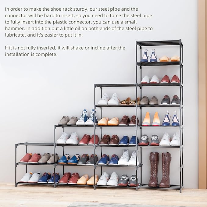 SMILHELTD Large Shoe Rack 4 Row 8 Tier for Entryway Holds 64 Pairs, Metal & Plastic Sneaker Shelves, DIY Assembly, Space Saving Storage Organizer for Garage Closet, 66.1" W x 49.2" H