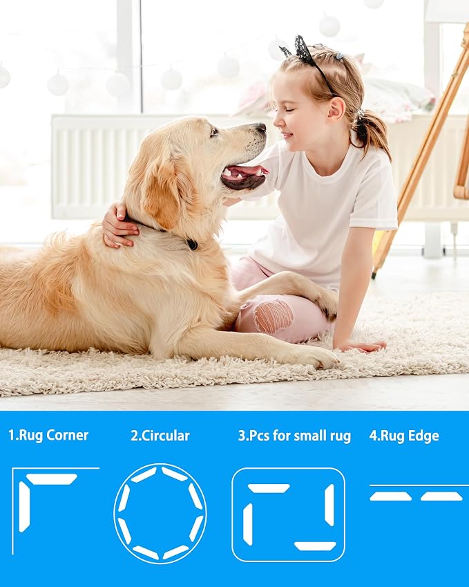 32 PCS Reusable Washable Grippers for Rugs, Highly adhesive and thin，Removable Rug Tape,Double Sided Non-Slip Rug Pads for Hardwood Floors and Carpet Corners,Keep Area Rugs Corners from Curling .