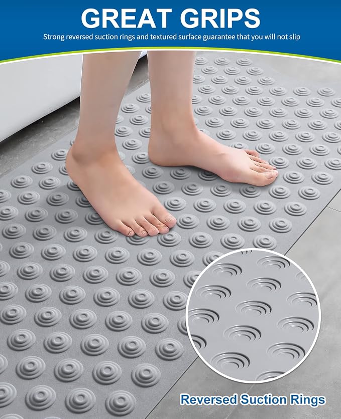 Bligli Bathtub Mat Non-Slip Without Suction Cups, 39x16inch Extra Long Bath Mats for Shower Bathroom, Machine Washable Natural Rubber Shower Tub Mat (39x16inch, Gray)