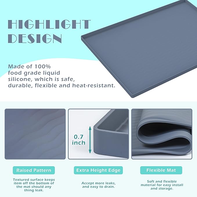 URMONA Waterproof Silicone Under Sink Mat 19'' x 19'' Shelf Liner for Kitchen and Bathroom, Cabinet and Counter Protector, Storage and Organizers, Litter Mat, Pet Cat Puppy Essentials(Cream)