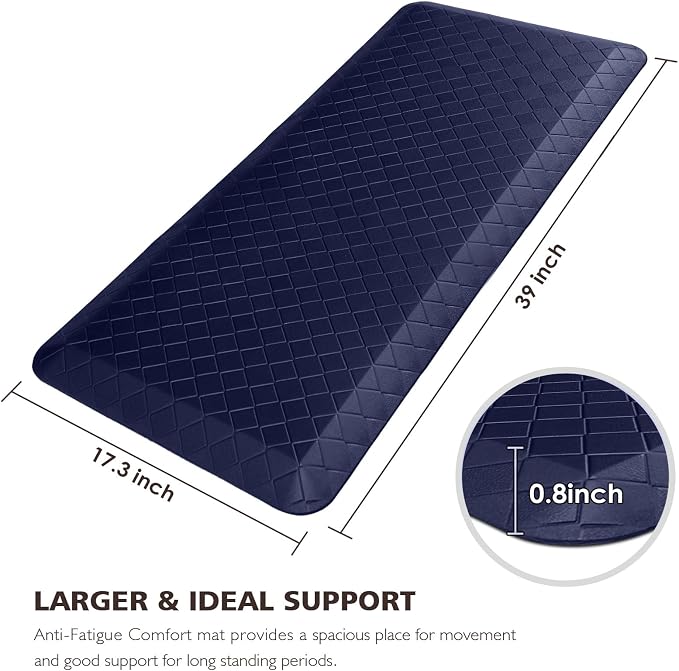 HappyTrends Kitchen Runner Rugs Anti-Fatigue mats - 4/5 Inch Thick Non Slip Waterproof Ergonomic Comfort Mat for Kitchen, Floor Home, Office, Sink, Laundry (17.3"x 39",Blue)