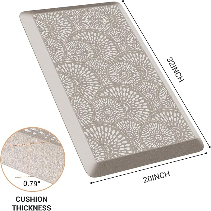 Mattitude 4/5 Inch Kitchen Mat, 20x32in Heavy Duty Ergonomic Comfort Foam Standing Desk Mat, Waterproof Non-Slip Standing Mats and Rugs for Kitchen, Office, Khaki