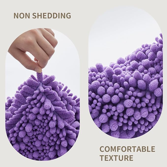 Toilet Rugs U-Shaped Mat 24x24, Contour Bathroom Mat - Ultra Soft & Absorbent Chenille, Quick-Dry, Machine Washable with Non Slip Barrier Backing, Purple