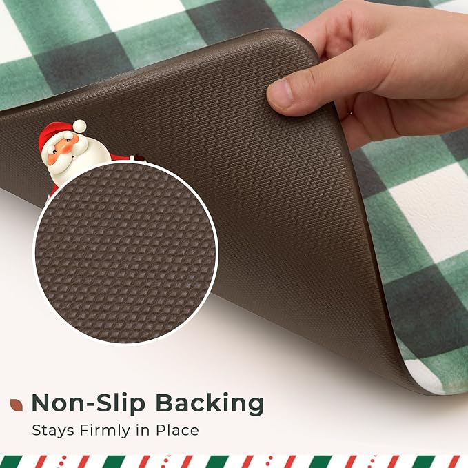 FRESHMINT Modern Farmhouse Plaid 2 Piece Set Kitchen Mats for Floor Anti Fatigue Waterproof & Non-Skid Kitchen Rugs Cushioned Kitchen Mat for Standing Washable Comfort Desk Kitchen Runners