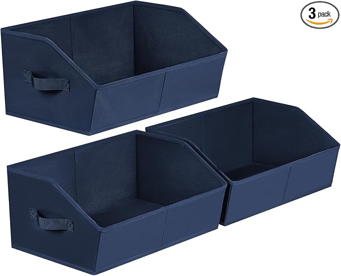 Homsorout Closet Baskets for Shelves Trapezoid - Decorative Storage Baskets with Handle, Closet Bins for Organization, Shelf Storage Bins for Clothes, Books, Home, Office, 3 Pack, Navy Blue