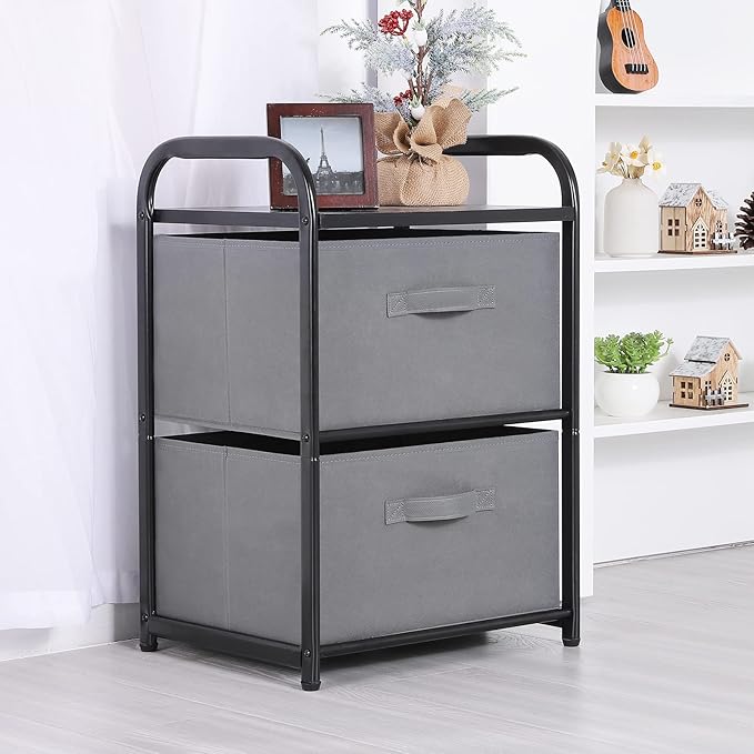 MAX Houser Dresser for Bedroom with 2 Drawers, Wide Chest of Drawers, Fabric Dresser, Storage Organizer Unit with Fabric Bins for Closet, Living Room, Hallway, Dark Grey