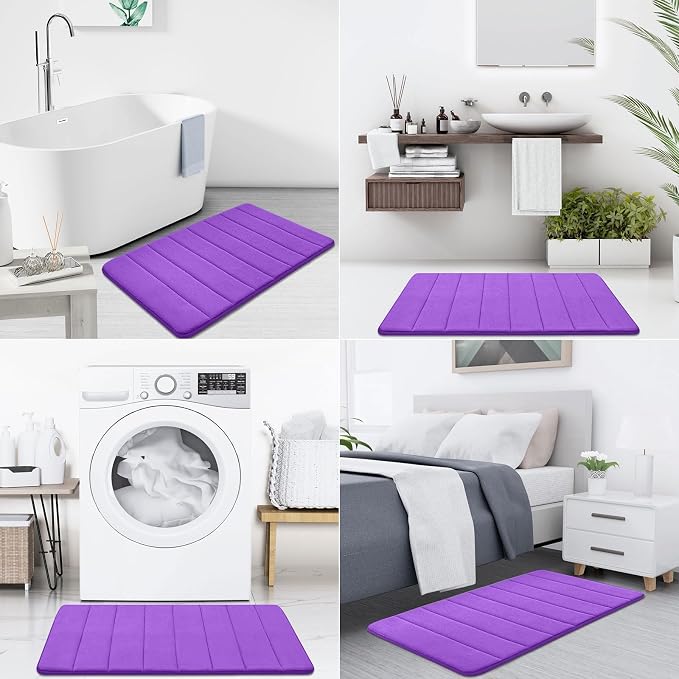 Buganda Memory Foam Bath Mat, 60" x 24", Ultra Soft and Non-Slip Bathroom Rugs, Water Absorbent and Machine Washable Bath Rug Runner for Bathroom, Shower, and Tub, Purple