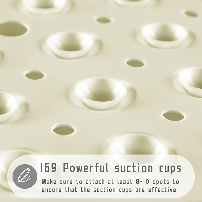Yimobra Shower Mat 21X21 Inch Square, Non Slip Bathtub Mat with Large Suction Cups&Drain Holes, Soft Fast Dry Shower Stall Mats for Inside Shower, Machine Washable BPA-Free, Bath Essentials, Beige
