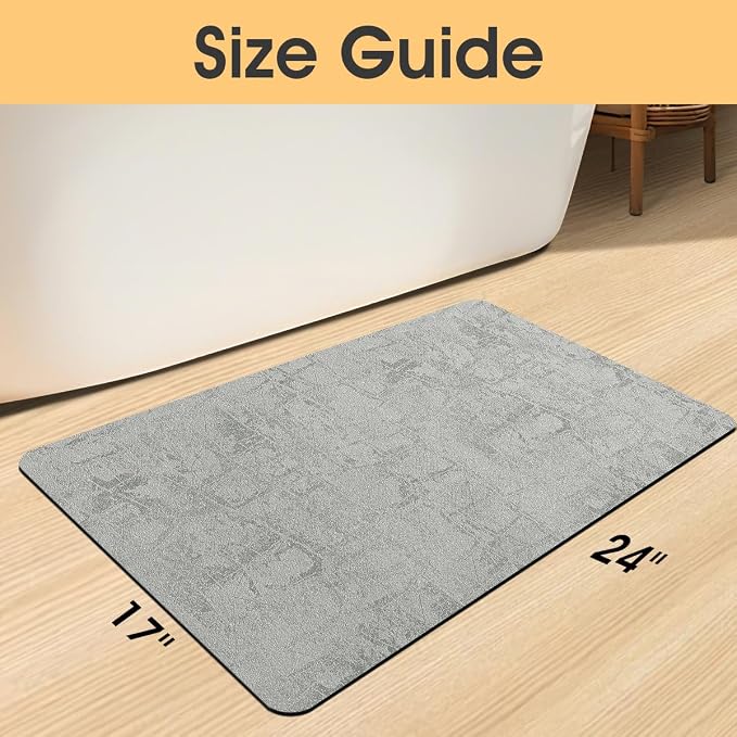 ACCUMTEK Non Slip Bath Mat, Thin Bathroom Rugs Fit Under Door, Quick Dry Bath Mats, Machine Washable Bath Rugs for Bathroom, Bathtub & Kitchen, Bathtub, Light Gray/Checkered/24 x17