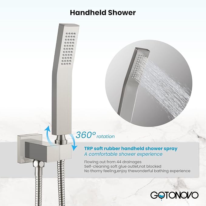 gotonovo Rainfall Bathroom Shower System Rain Shower Head and Handle Set Wall Mounted Shower Complete Combo Solid Brass Pressure Balancing Shower Mixer Valve 8 Inch Brushed Nickel