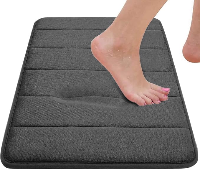 RUN HELIX Grey Bathroom Rugs, Ultra Absorbent Non-Slip Memory Foam Bath Rugs, Washable Bedroom mats,Soft Velvet Bath Mats,Easier to Dry for Bathroom Floor Rugs