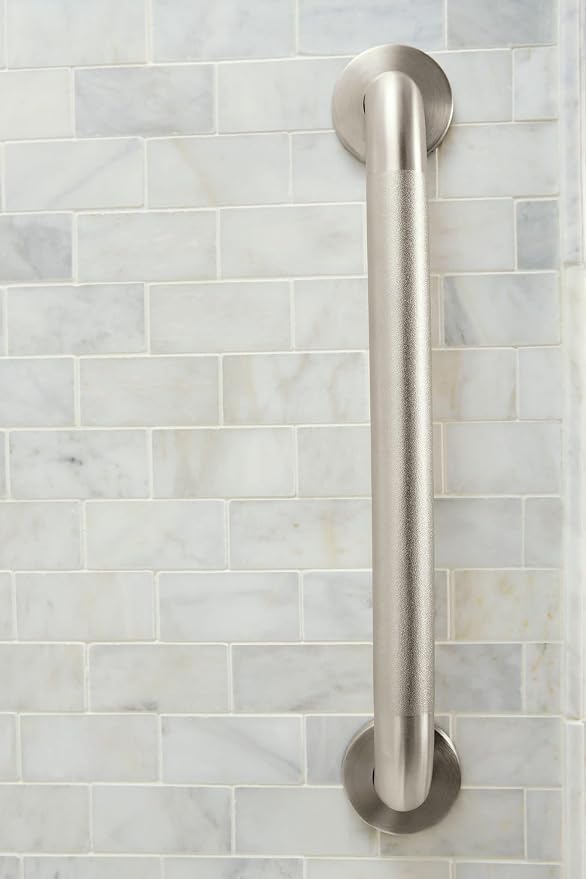Moen Home Care Bathroom Safety 18 Inch Stainless Steel Handicap Grab Bar for Bathtub and Shower, Slip Resistant Finish, Elderly Assistance Product, Polished Brass, R8918P (Pack of 2)