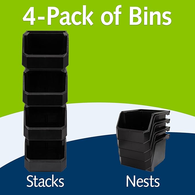 ReadySpace Plastic Containers for Organizing and Storage Bins for Drawers, Desks, Office Organization, and Garage, Stackable Bins, Medium-Tall (7" x 11" x 8"), 4-Pack, Black