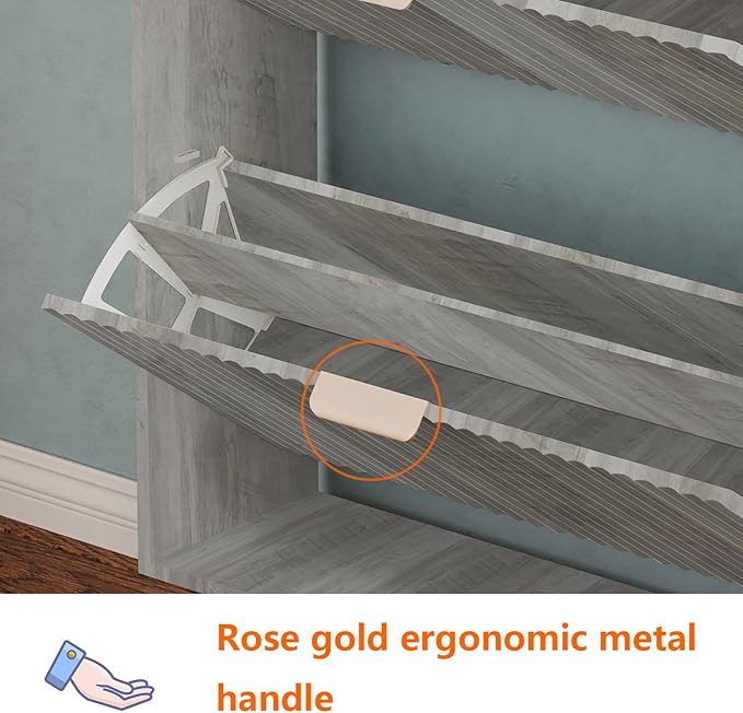 Shoe Cabinet Storage,Modern Freestanding Organizer with 3 Flip Drawers,Narrow Shoe Rack Cabinet for Entryway,Grey