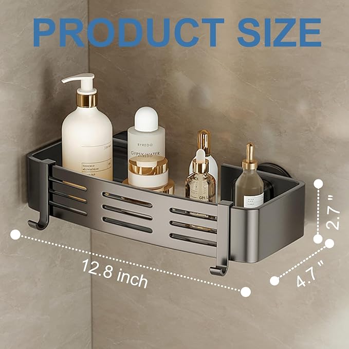 2Pcs Suction Cup Shower Caddy,Upgrade Extra-Strong Suction Shower Shelves with Hooks,No Drilling Waterproof & Rustproof Bathroom Organizers and Storage,Reusable Shower Racks for Shampoo and Toiletries
