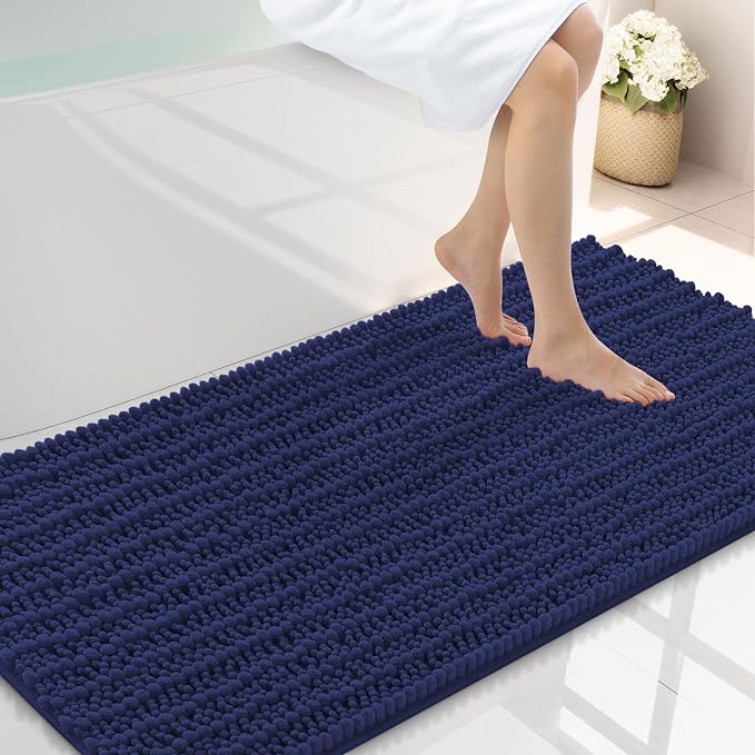 Smiry Bathroom Rugs Mat 44x24, Extra Soft Absorbent Chenille Bath Rugs, Non Slip Rubber Backing Machine Washable Quick Dry Bath Mats for Bathroom Floor, Tub, Shower, Home Decor Accessories, Deep Blue