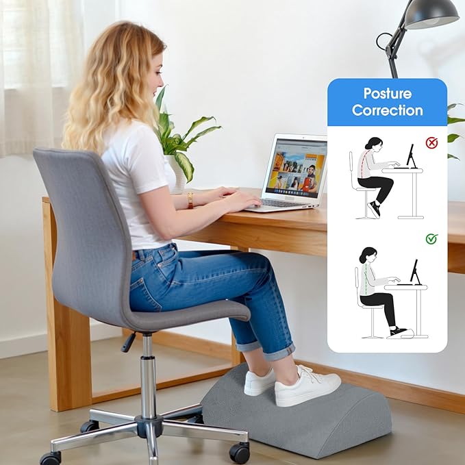 Foot Rest for Under Desk at Work - Non-Slip Foot Stool with 3 Adjustable Heights, Ergonomic Under Desk Footrest with Washable Cover for Leg Elevation, Desk, Home, Office, Car (Light Grey)