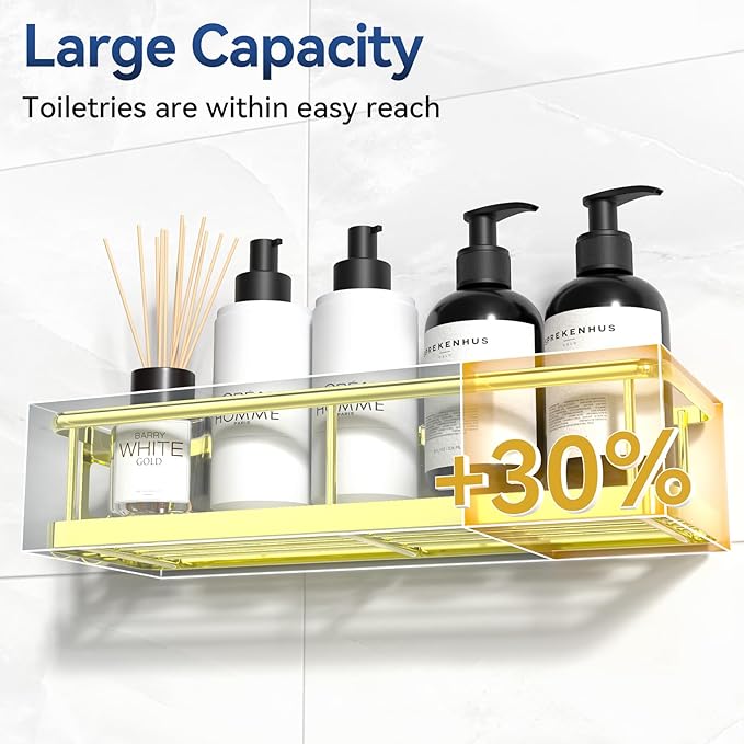 YASONIC Shower Caddy Adhesive, Rustproof Shower Organizer, Large Capacity Shower Shelves for Inside Shower, No Drilling Bathroom Organizers and Storage for Home Decor （2 Pack Gold）