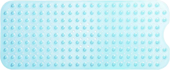 Extra-Long Non-Slip Bathtub & Shower Mat 39”x16” (Smooth/Non-Textured Tubs Only) Safe, Clean, Machine-Washable, Superior Grip&Drainage, Vinyl, Transparent Aqua/Blue-Green