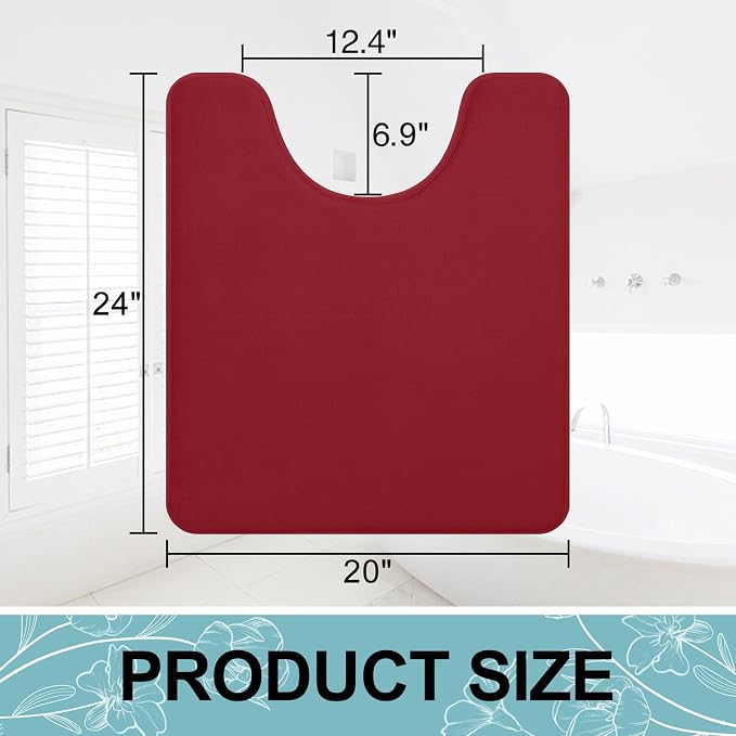 Smiry Memory Foam Toilet Rugs U-Shaped 24x20, Extra Soft Absorbent Non-Slip Contour Bathroom Rugs, Machine Washable Bath Mats for Toilet, Red