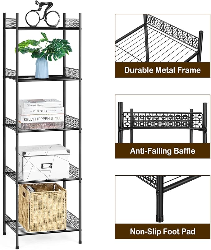 Nandae 5-Tier Bathroom Storage Shelf, Heavy Duty Wire Shelving Unit Free Standing Towel Rack Organization for Kitchen Bathroom Laundry, Black