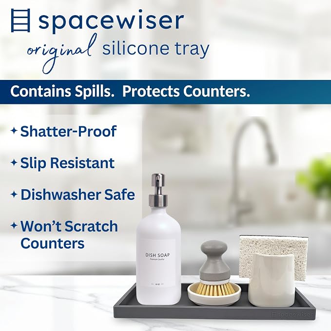 Spacewiser Countertop and Vanity Tray - 2 PC Large 11.7" Silicone Bathroom Trays, Counter Organizer, Dish Soap Sponge Holder Kitchen Sink Tray Organizer, Sink Caddy Toothbrush Key Kitchen Soap Trays