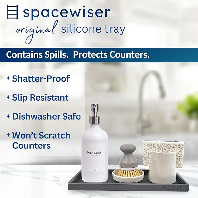 Spacewiser Countertop and Vanity Tray - 11.7" Silicone Bathroom Counter Tray, Dish Soap Trays for Kitchen Counter, Sink Organizer Caddy Accessories, Drawer Toilet Plant Shower Makeup Mat Oil Holder