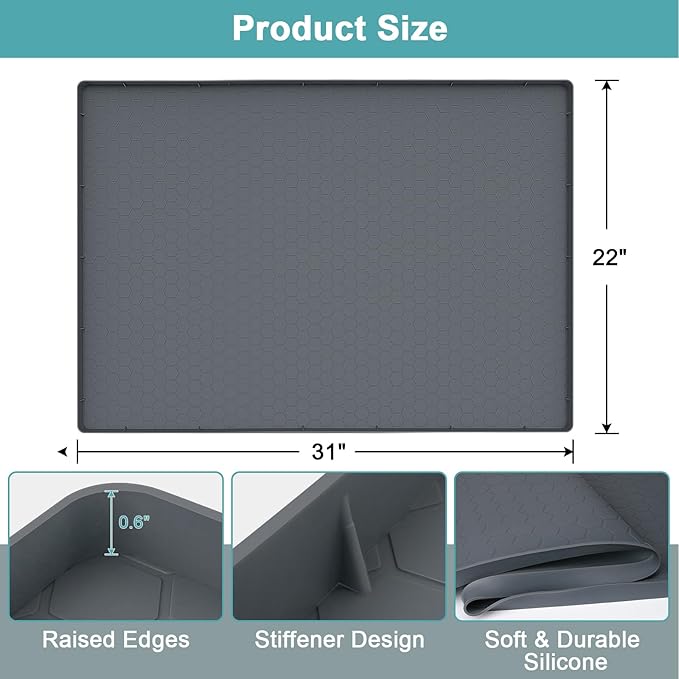 Under Sink Mats for Kitchen Waterproof 31" x 22", Silicone Under Kitchen Sink Mats and Protectors, Under The Sink Organizer for Kitchen and Bathroom Gray