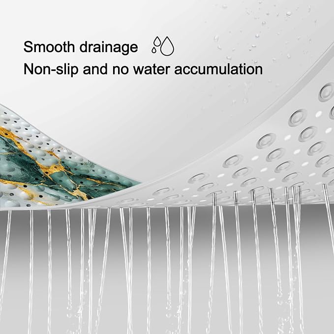 LNOND Marble Bath Tub Mat Non Slip, Extra Long 40 X 16 Inch Anti Slip Mat for Bathtub, Green Gold Marble Shower Mat with Drain Holes and Suction Cups, Machine Washable