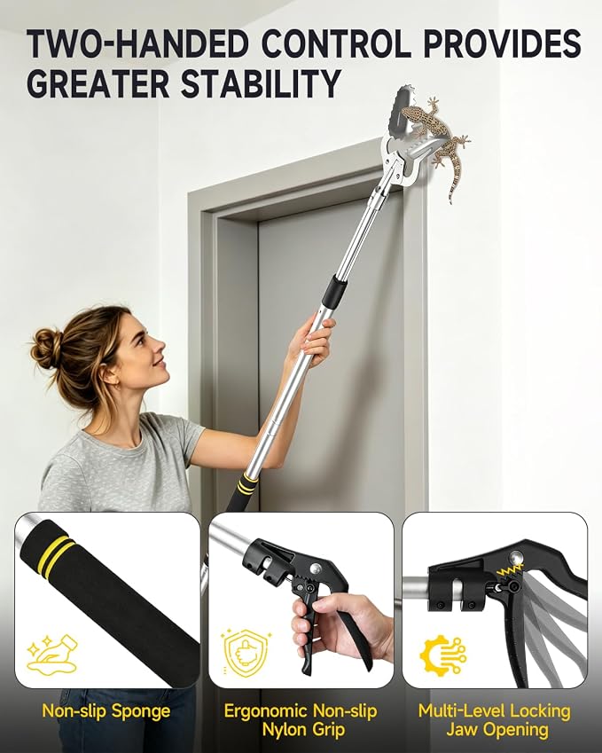 Grabber Reacher Pickup Tool, 53.5" Heavy Duty Trash Picker with Dual Handles, Aluminum Alloy Grabber Tool for Trash Picking, Fireplace Tongs, Gathering Firewood