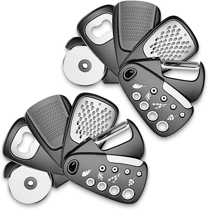 2 Pack Kitchen Gadgets Set 12 Pieces, Space Saving Cooking Tools Kitchen Accessories-Garlic Grinder, Cheese Grater, Vegetable Peeler, Pizza Cutter, Herb Stripper, Bottle Opener, Gadgets Gift Set