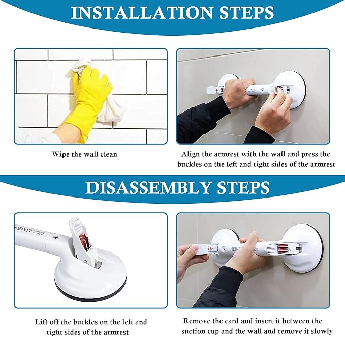 17inch Suction Shower Grab Bar, Portable Shower Handle Bar Suction Grip Bar Bathtub Handle with Strong Hold Suction Cup Fitting and Rapid Release for Bathroom(Max Capacity :253lb