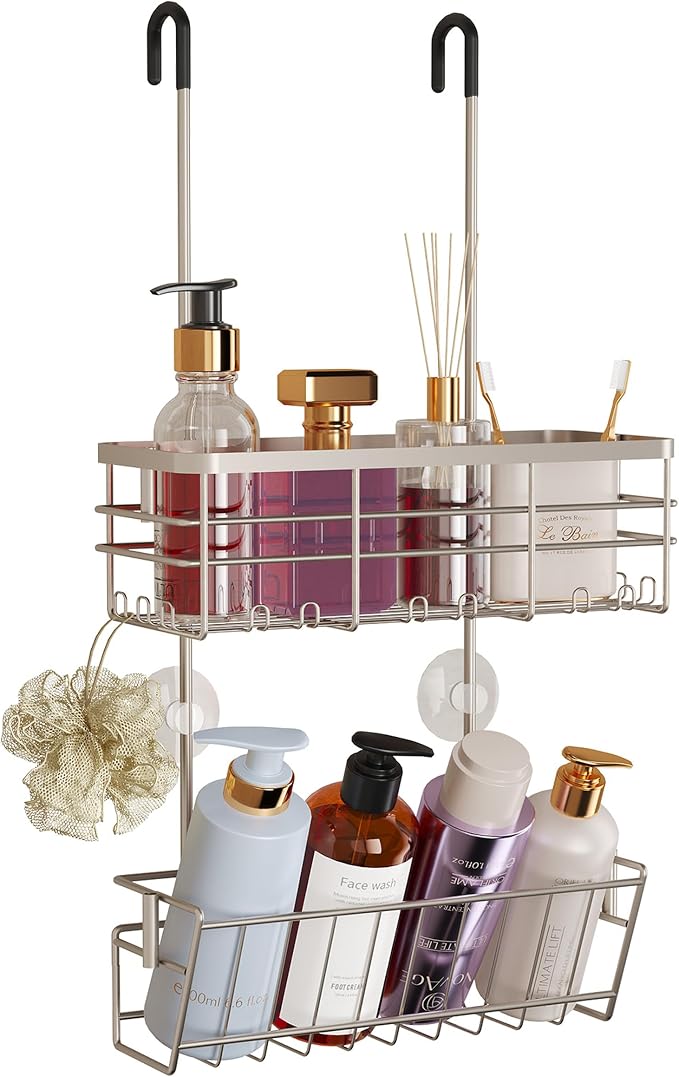 HapiRm Hanging Shower Caddy Organizer - No Drilling Shower Organizer with Inclined Shelf, Rustproof & Waterproof 304 Stainless Steel Bathroom Caddy - Brushed Nickel