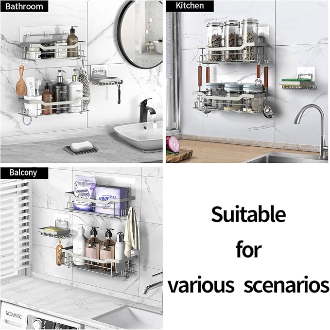 Shower Caddy Shelves Organizer Rack, 3 Pack Shower Caddy with Soap Holder, No Drilling Wall Mounted Self Adhesive Shower Shelves for Inside Shower, Paint Nickel