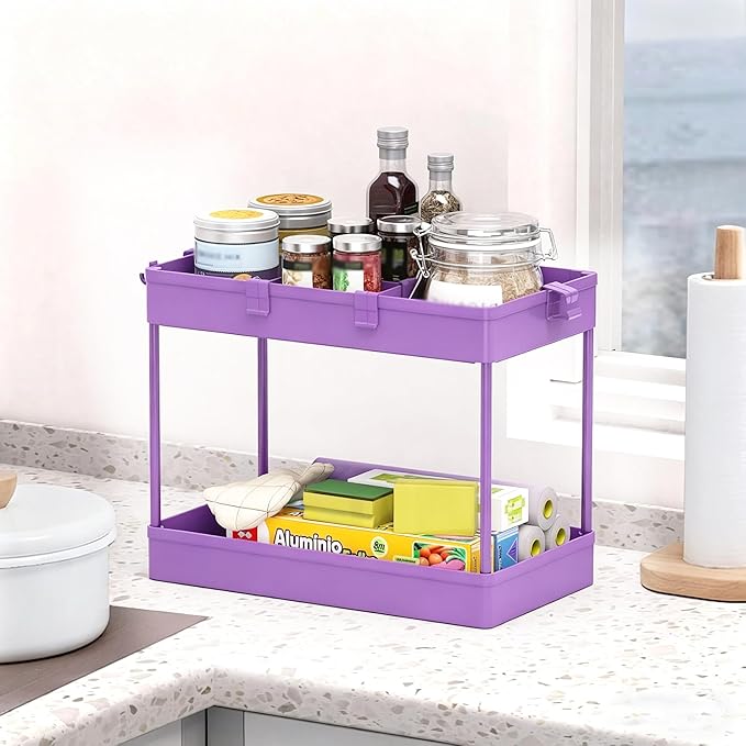 SPACELEAD Slim Storage Cart 3 Tier,Bathroom Organizer Rolling Utility,Mobile Shelving Unit Slide Out for Office, Kitchen, Laundry Room & Narrow Places,Purple